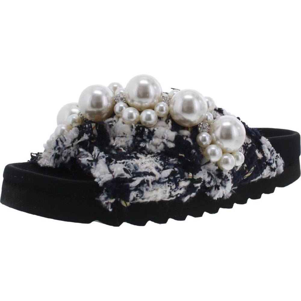 Steve Madden Womens Amie White Boucle Embellished Footbed Sandals Shoes NWT